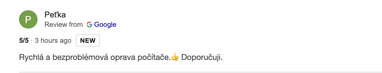 Google recenze — Peťka, 5/5