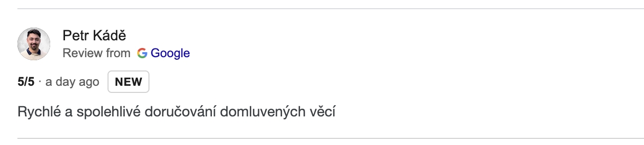 Google recenze — Petr Kádě: Rychlé a spolehlivé doručování domluvených věcí