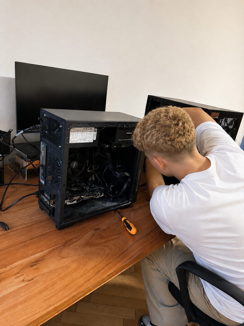 Servisní technik KORYSOL při diagnostice počítače